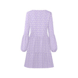 lavender key print 3 V-Neck Loose Fit Dress (Model D62) - Objet D'Art