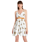 Monarch Butterfly Spaghetti Strap Sleeveless Falred Hem Short Dress - Objet D'Art