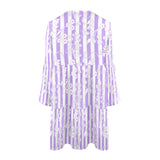 lavender floral stripes print V-Neck Loose Fit Dress (Model D66) - Objet D'Art