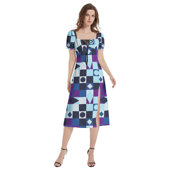 Puff Sleeve Split Thigh Midi Dress - Objet D'Art