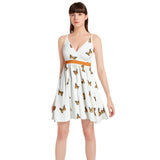 Monarch Butterfly Spaghetti Strap Sleeveless Falred Hem Short Dress - Objet D'Art