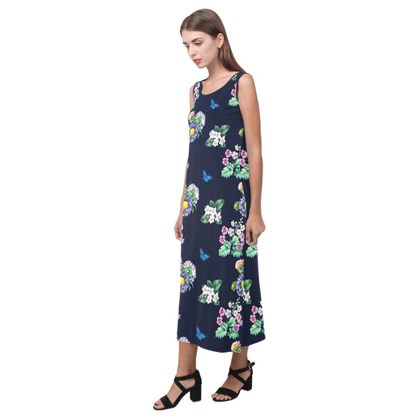 floral blue print 5 Phaedra Sleeveless Open Fork Long Dress (Model D08) - Objet D'Art