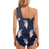 dark blue print 2 Women's One Shoulder Backless Swimsuit (Model S44) - Objet D'Art