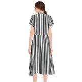 Striped Drawstring Waist A-line Flared Midi Dress - Objet D'Art