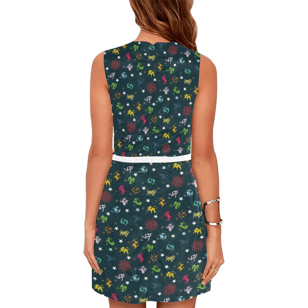 colorful zodiac apparel print Eos Women's Sleeveless Dress (Model D01) - Objet D'Art