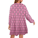 pink abstract pods print V-Neck Loose Fit Dress (Model D66) - Objet D'Art