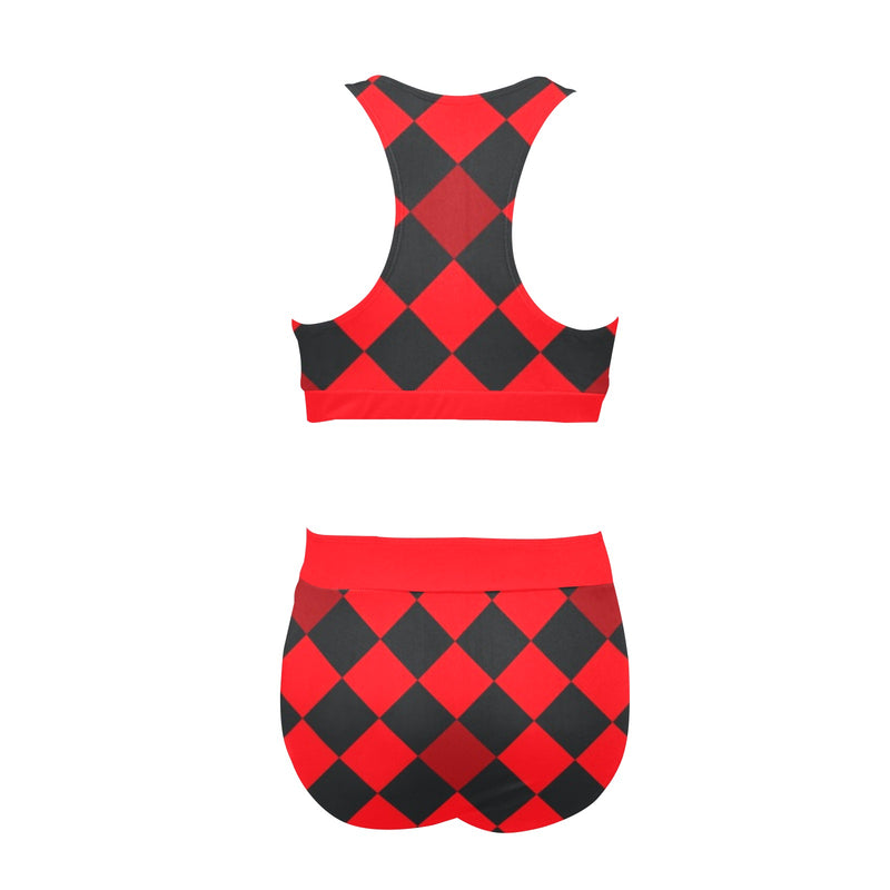 flaming red solid print Crop Top Bikini Set (Model S21) - Objet D'Art