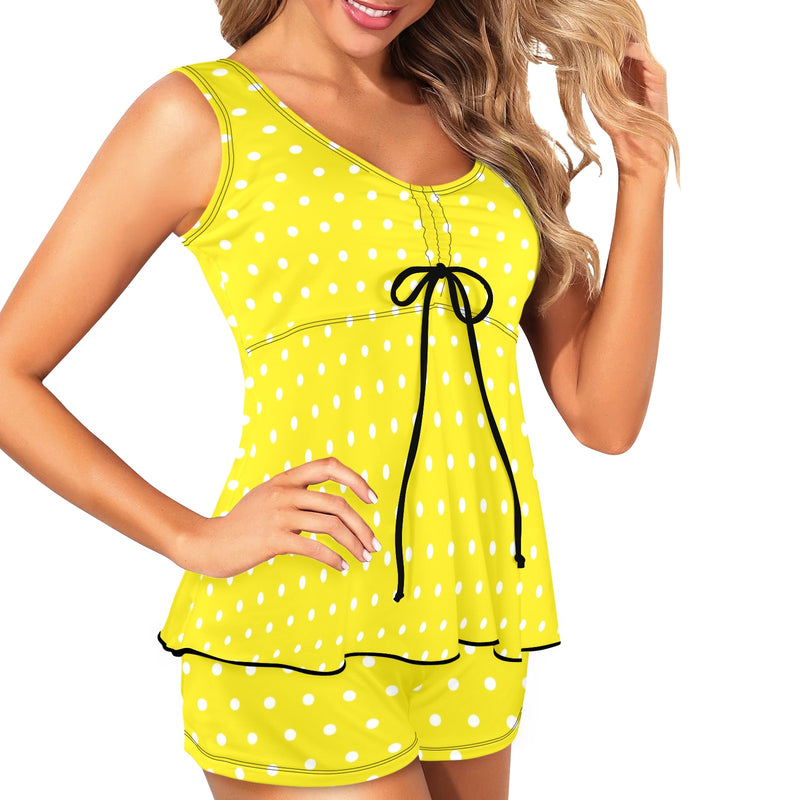 sunshine polka dots Women's Vest Skirt Split Swimsuit (Model S47) - Objet D'Art