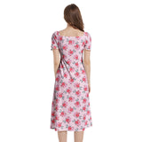 Pink Floral waters Puff Sleeve Split Thigh Midi Dress - Objet D'Art