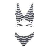 waves gray print 5 Cross String Bikini Set (Model S29) - Objet D'Art