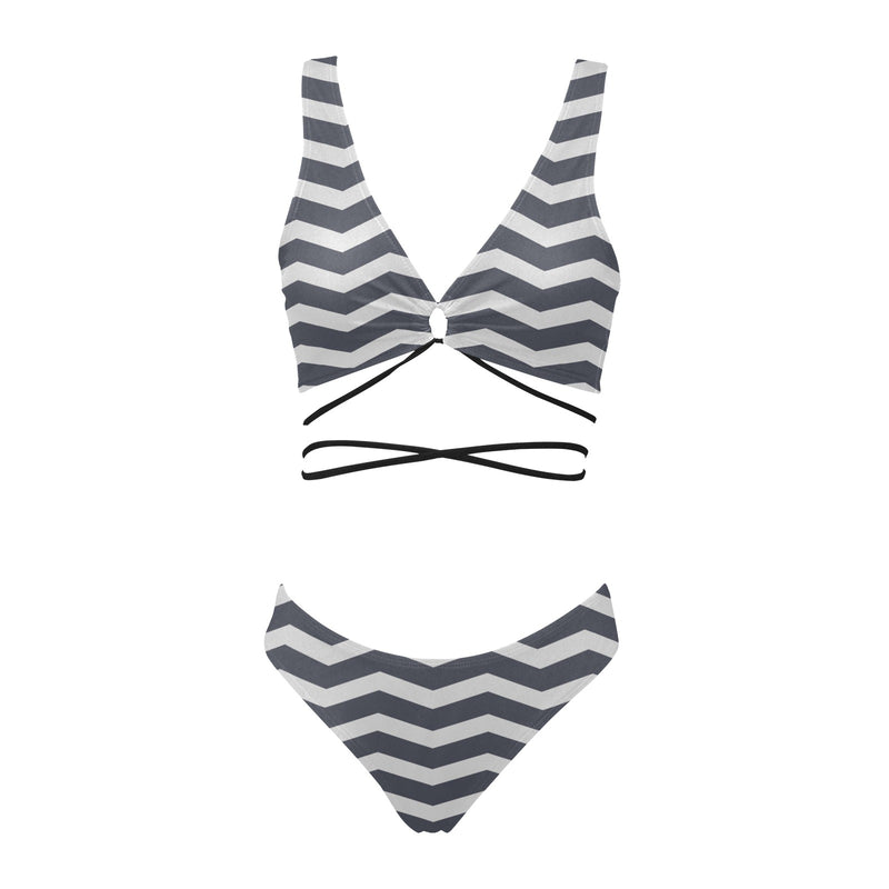 waves gray print 5 Cross String Bikini Set (Model S29) - Objet D'Art