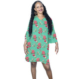 MINT ROSE PRINT 5A Half Sleeves V-Neck Mini Dress (Model D63) - Objet D'Art