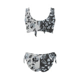 selenium gray print 3 Bow Tie Front Bikini Swimsuit (Model S38) - Objet D'Art
