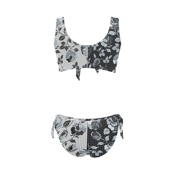 selenium gray print 3 Bow Tie Front Bikini Swimsuit (Model S38) - Objet D'Art