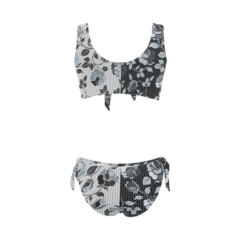 selenium gray print 3 Bow Tie Front Bikini Swimsuit (Model S38) - Objet D'Art