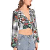 Women's Deep V-Neck Lantern Sleeve Crop Top - Objet D'Art