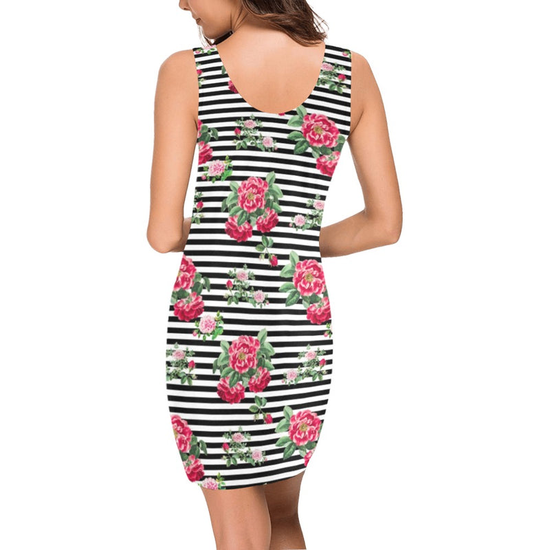 thin bw stripes roses red print 2 Medea Vest Dress (Model D06) - Objet D'Art