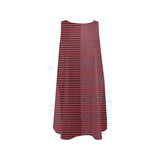horizontal striped red gray black print Sleeveless A-Line Pocket Dress (Model D57) - Objet D'Art