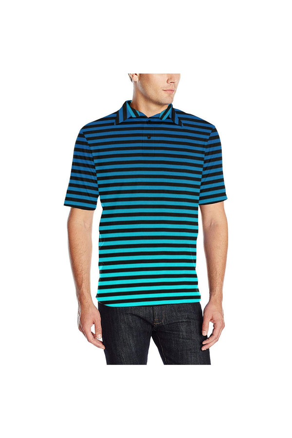 Striped Shades of Blue Men's Print Polo Shirt - Objet D'Art