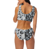 selenium gray print 3 Bow Tie Front Bikini Swimsuit (Model S38) - Objet D'Art