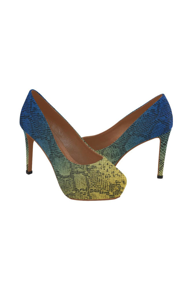 blue yellow ombre heels Women's High Heels (Model 044) - Objet D'Art