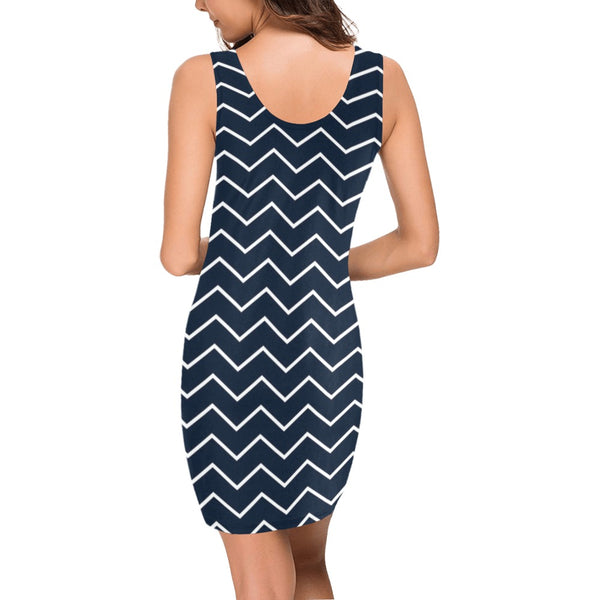 chevron dark blue print 2 Medea Vest Dress (Model D06) - Objet D'Art