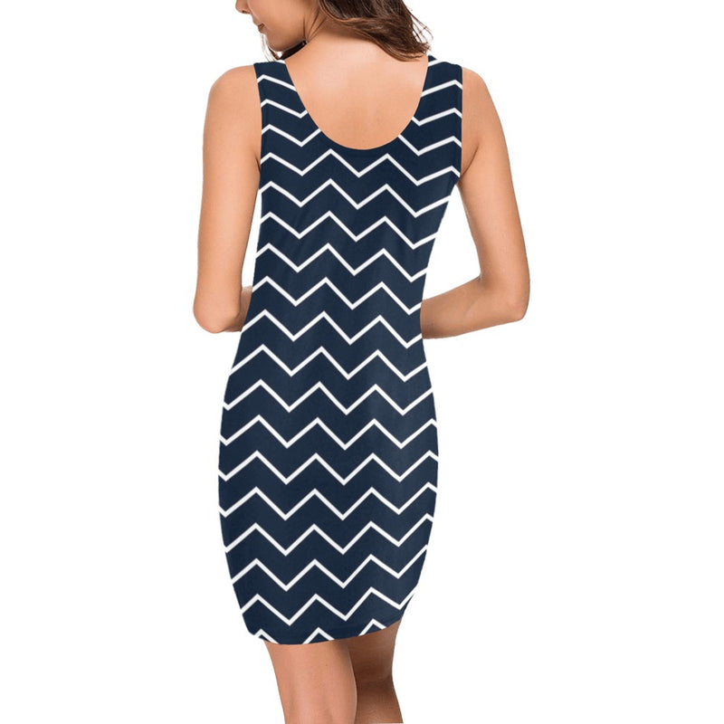 chevron dark blue print 2 Medea Vest Dress (Model D06) - Objet D'Art