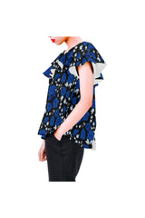 Blue Roses Women's Off Shoulder Blouse with Ruffle (Model T29) - Objet D'Art