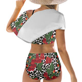 rasp leopard print 3 Women's Ruffle Off Shoulder Bikini Swimsuit (Model S45) - Objet D'Art