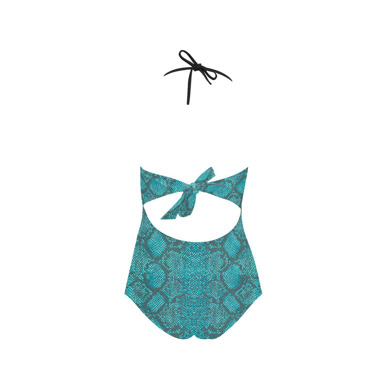 robins egg snakeskin print 2c Lace Band Embossing Swimsuit (Model S15) - Objet D'Art