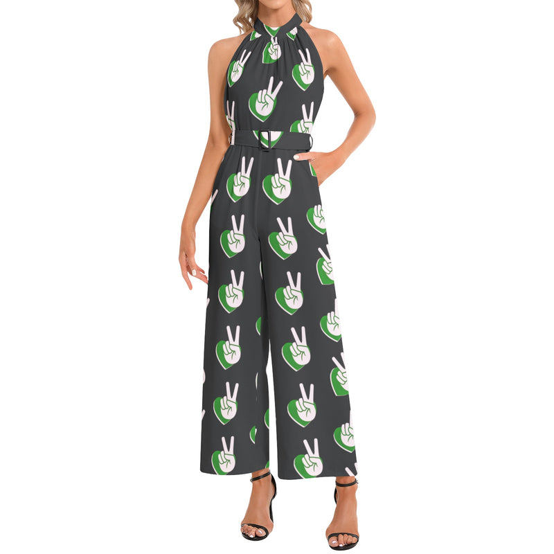 Halter Neck Buckle Belted Jumpsuit - Objet D'Art