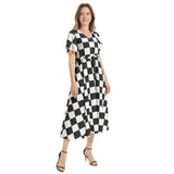 Piebald Pixels Flutter Sleeve Drawstring Waist Flared Dress - Objet D'Art