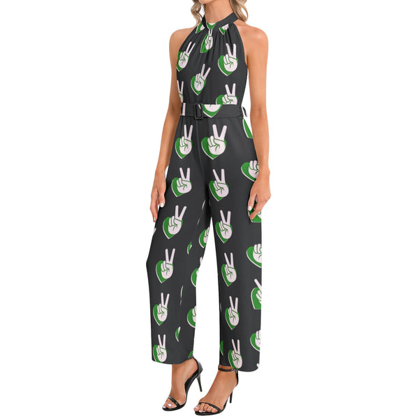 Halter Neck Buckle Belted Jumpsuit - Objet D'Art