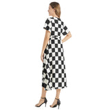 Piebald Pixels Flutter Sleeve Drawstring Waist Flared Dress - Objet D'Art