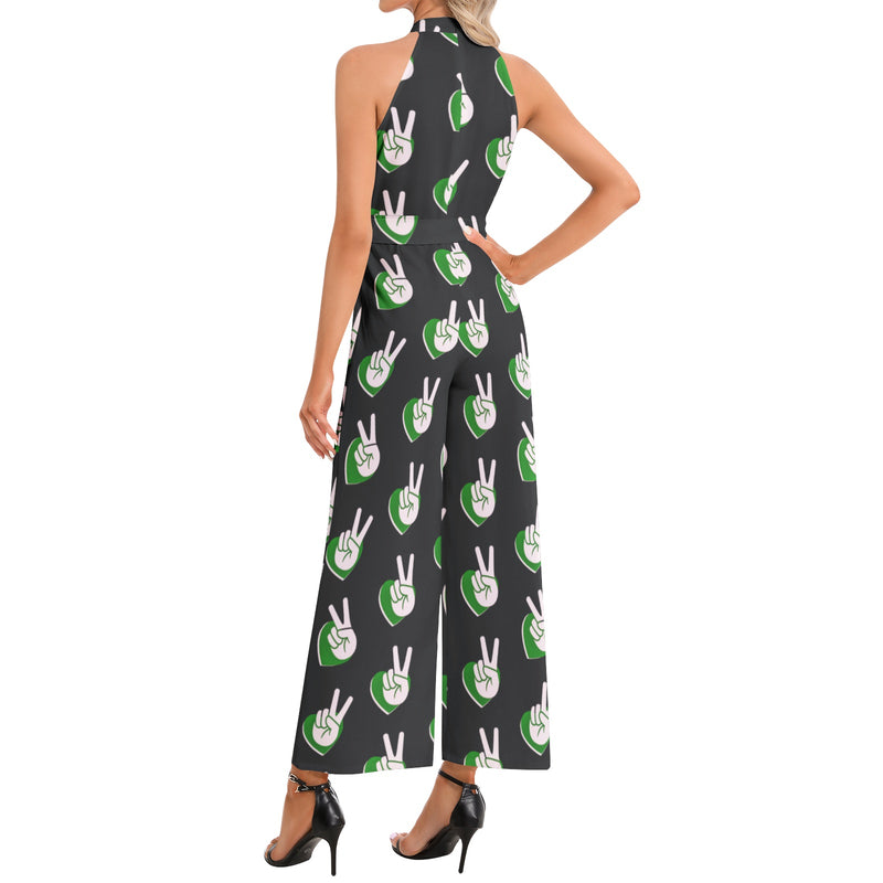 Halter Neck Buckle Belted Jumpsuit - Objet D'Art