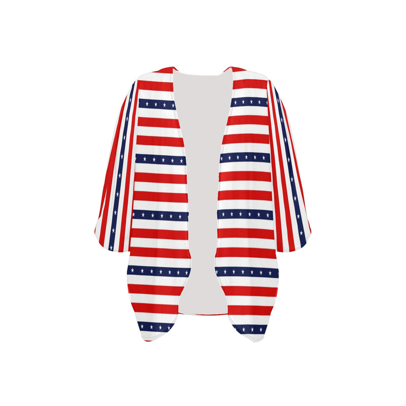 americana stars and stripes striped print 2 Women's Kimono Chiffon Cover Up (Model H51) - Objet D'Art
