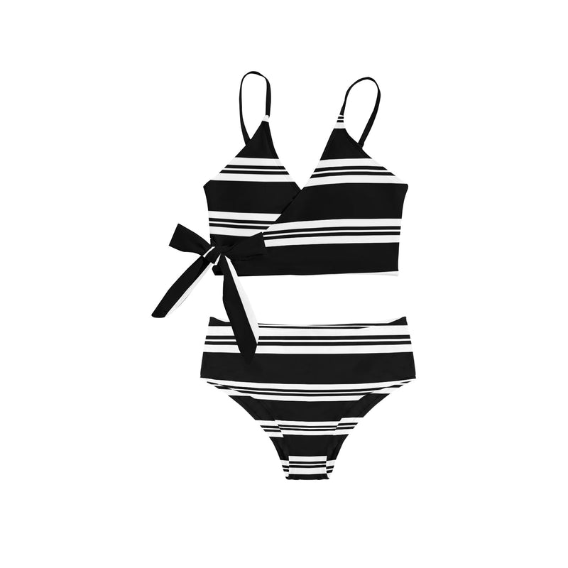 DOUBLE STRIPED PRINT 2 Knot Side Bikini Swimsuit (Model S37) - Objet D'Art