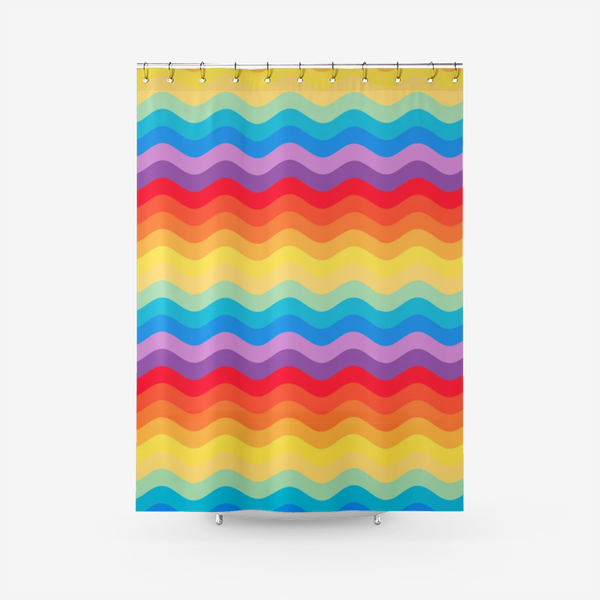 Color Wave Textured Fabric Shower Curtain Printed Bathroom Curtains - Objet D'Art