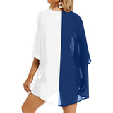 wht blue print Women's Kimono Chiffon Cover Up (Model H51) - Objet D'Art