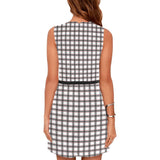 grid red gray print 2 Eos Women's Sleeveless Dress (Model D01) - Objet D'Art