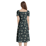 Floral Polka Dots Puff Sleeve Split Thigh Midi Dress - Objet D'Art