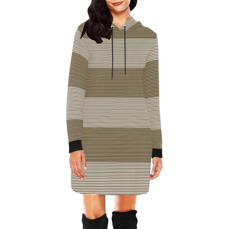 microstriped brown beige print 2 All Over Print Hoodie Mini Dress (Model H27) - Objet D'Art