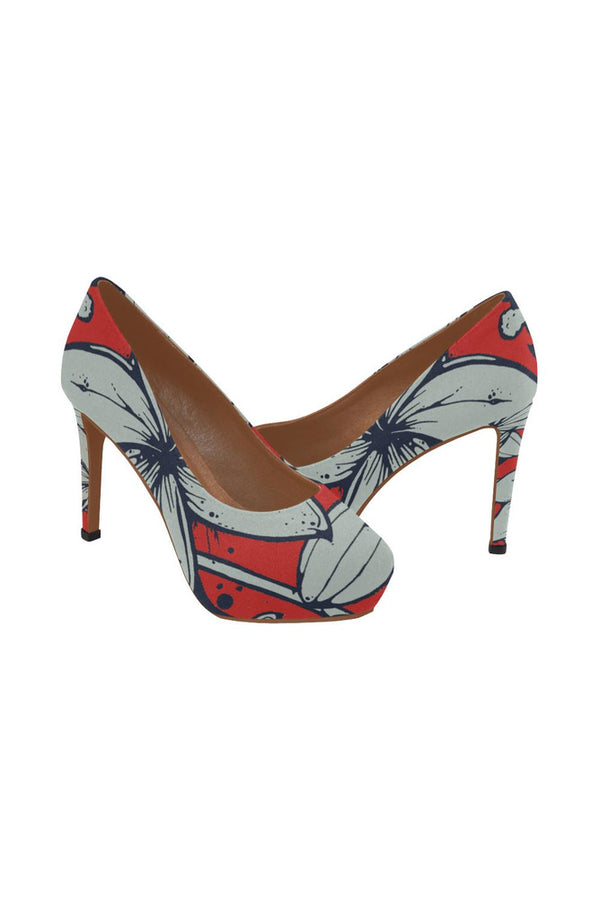 floral red shoes Women's High Heels (Model 044) - Objet D'Art