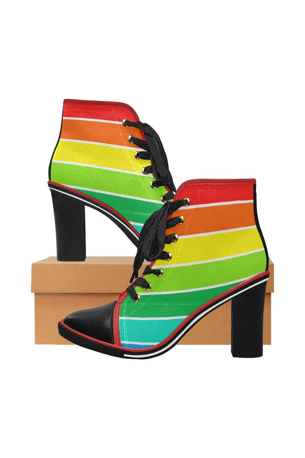 Rainbow Bright Artsadd Women's Lace Up Chunky Heel Ankle Booties (Model 054) - Objet D'Art