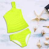 Neon Green Women's One Shoulder Backless Swimsuit (Model S44) - Objet D'Art