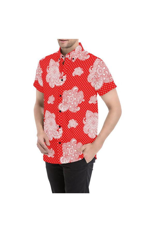 Floral Paisley on Hearts Men's All Over Print Short Sleeve Shirt - Objet D'Art Online Retail Store