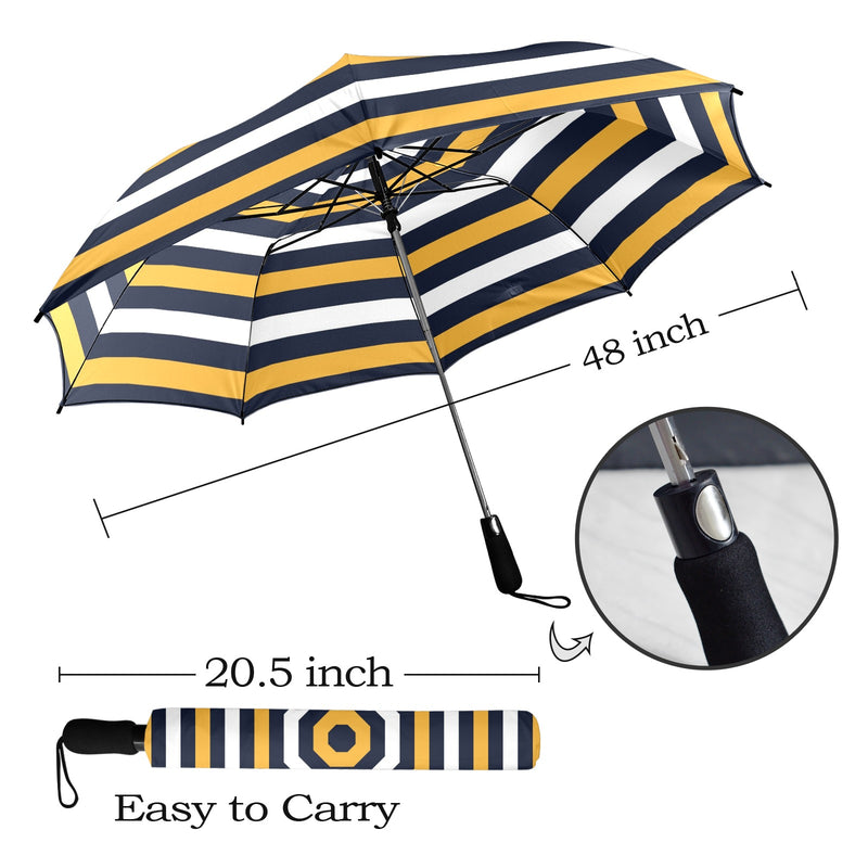 blue gold umbrella print Semi-Automatic Foldable Umbrella (Model U12) - Objet D'Art