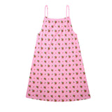 raspberry pink print Drawstring Neck Sleeveless Dress (Model D68)