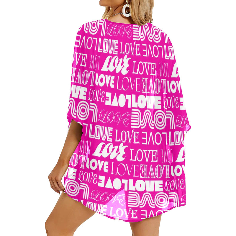 love print 11A Women's Kimono Chiffon Cover Up (Model H51) - Objet D'Art