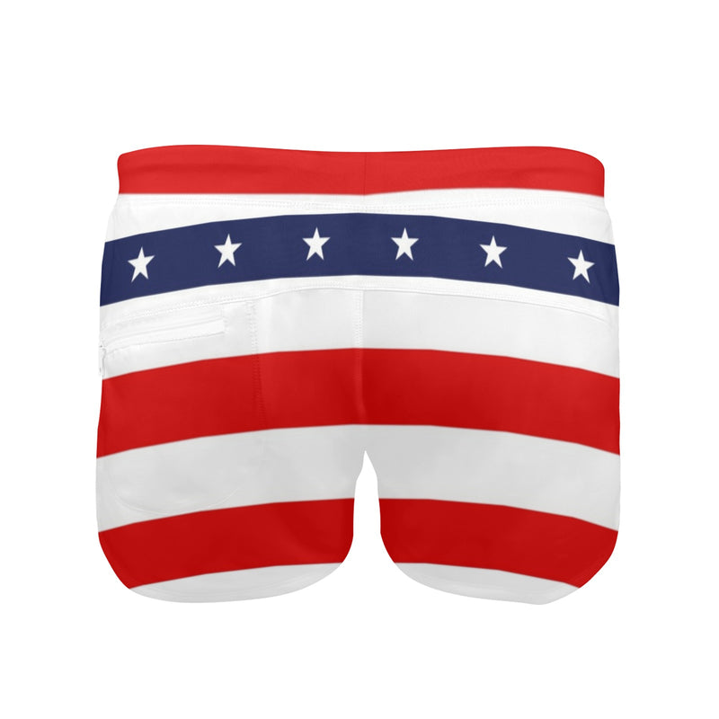 stars and stripes stripe horizontal print Men's Swim Trunks with Zipper Pocket (Model L71) - Objet D'Art